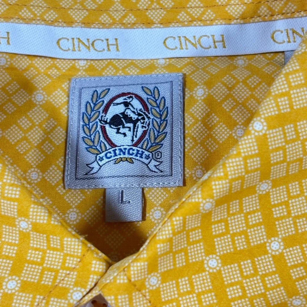 Cinch Button Up Shirt Mens Large Yellow Geometric Western Cowboy Classic Rodeo - Picture 4 of 11